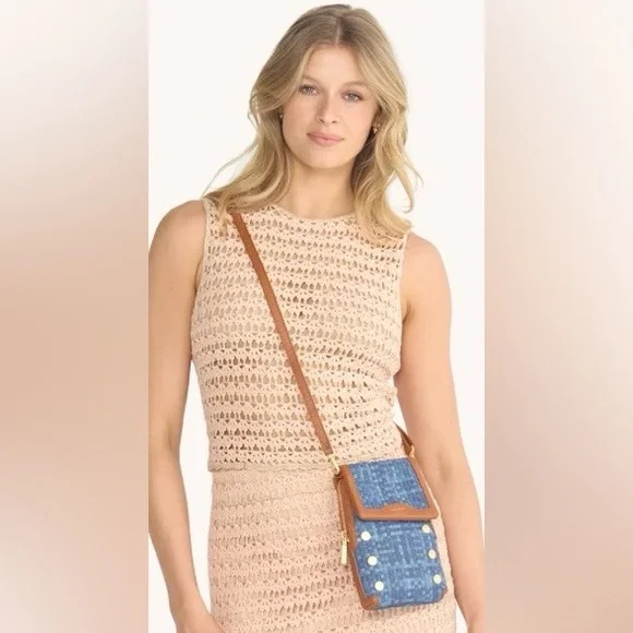 HAMMITT Women’s VIP MOBILE Mosaic Denim/Brushed Gold Crossbody - Picture 2 of 16